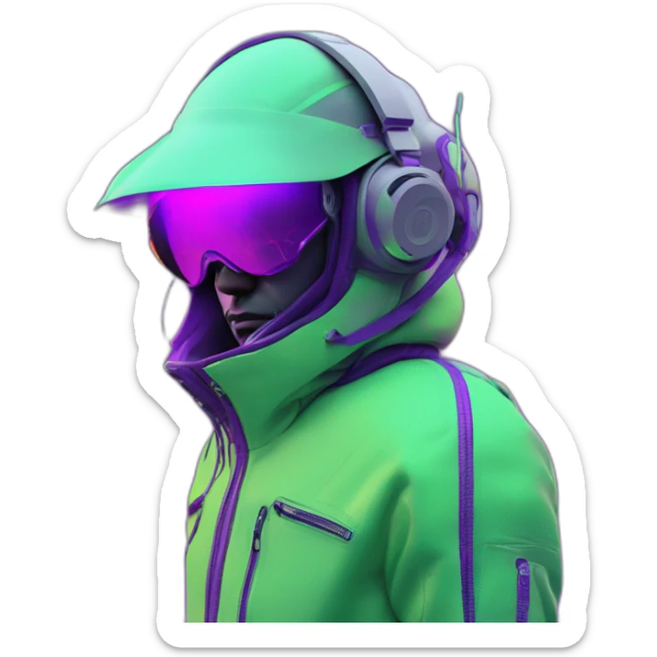 Ants 3D color lemon green and purple neon streetwear cybertech smart Futuristic cyber AR/VR point from him up doing a moonwalker sticker