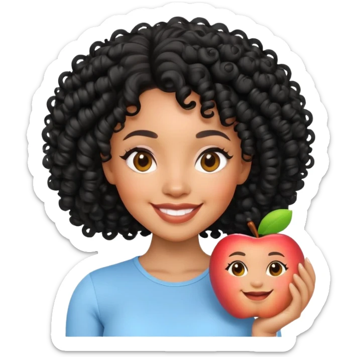 light skin Black woman with black curly hair, smiling, 3D Apple Memoji style sticker
