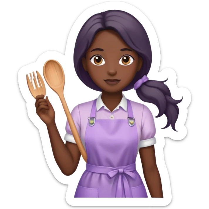Black skin long hair lady with light purple apron just the apron sticker