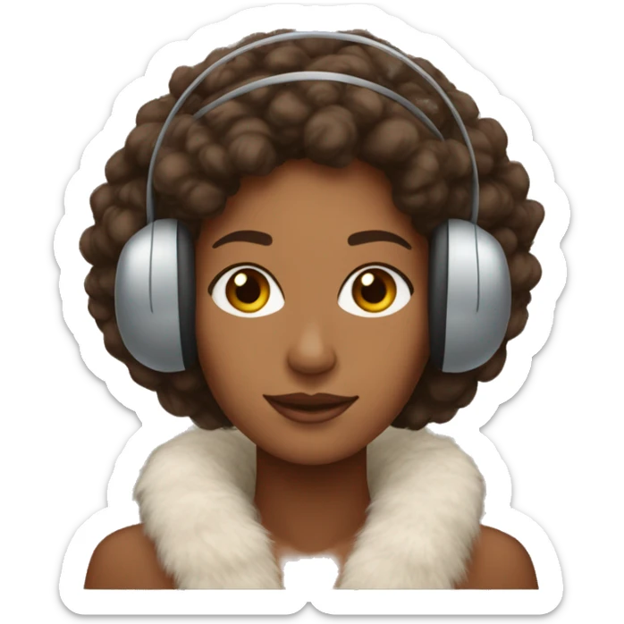 brown skinned woman with curly brown hair wearing winter faux fur earmuffs sticker