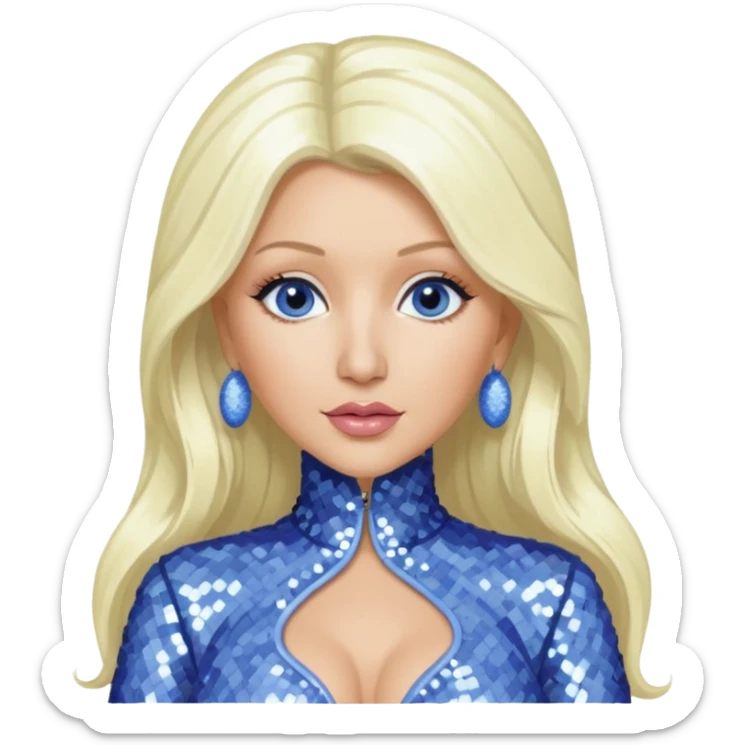 Christina Aguilera with long platinum blonde hair, periwinkle sequin outfit  sticker