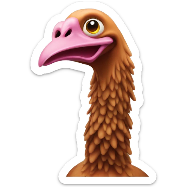 Stretchy turkey with a very long droopy curvy neck. The turkey is made out of rubber sticker