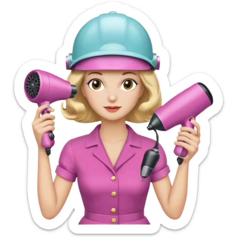 Emoji de mujer con casco secador, pelo recogido, rulos y leyendo revista cogiéndola con las dos manos estilo vintage chic sticker