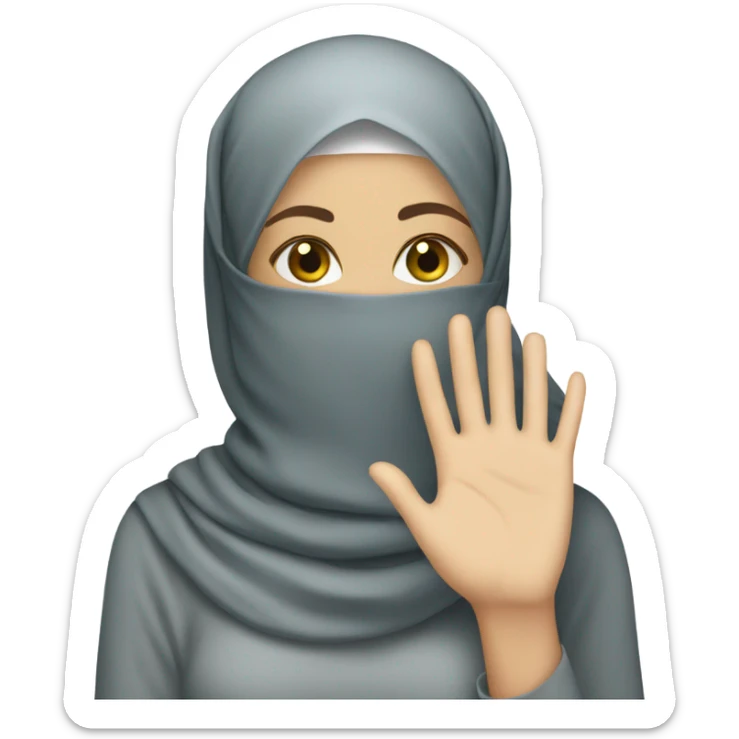white Hijabi girl with covering her face with her hand sticker