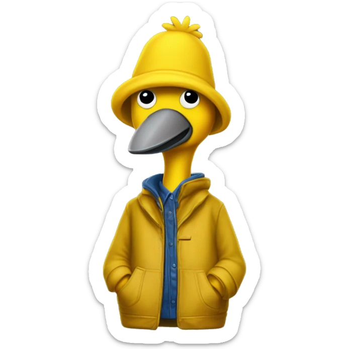 Thug-Life Gangster-style Hood-version of Big Bird:
A tall, bright yellow bird with a gentle personality and curious nature. Big Bird brings warmth and wonder, exploring the world with wide-eyed innocence and a heart of gold. sticker
