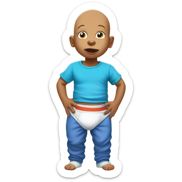 HAIRLESS BABY IN DIAPER WITH BLUE T-SHIRT, RUGRATS sticker