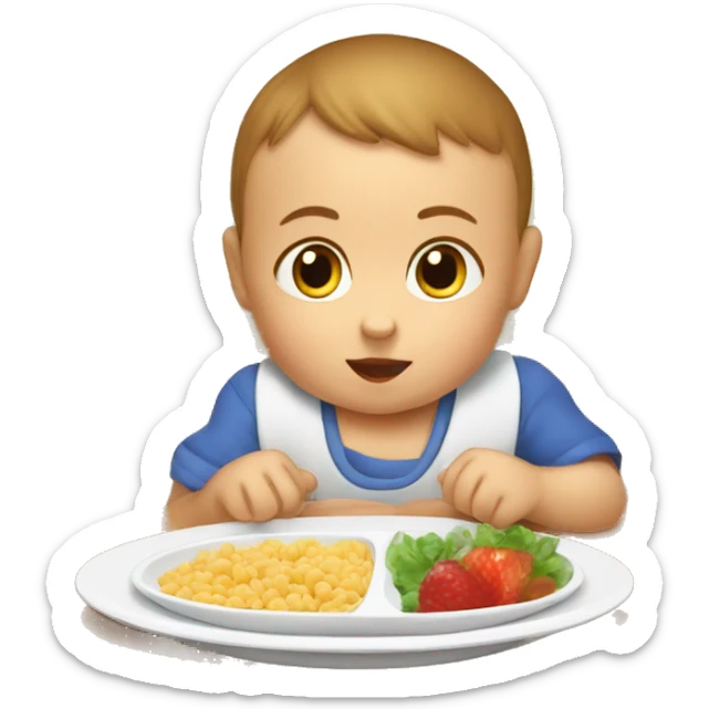 A baby eat his HELSI food in the chair for kids by the table  sticker