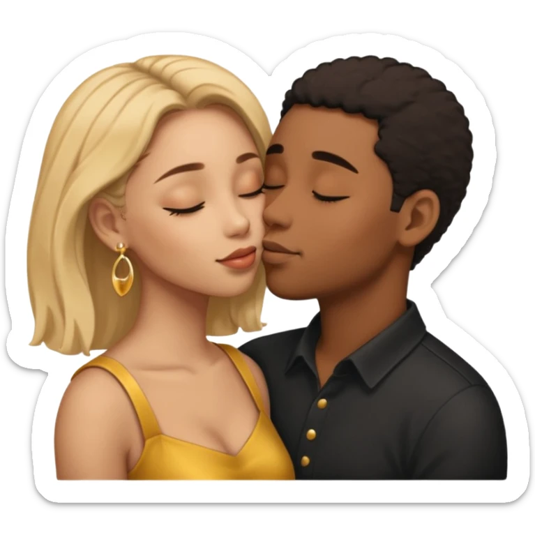 Ebony couple, light skin female brown skin male kissing sticker