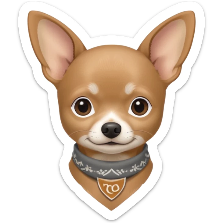 Make a Gray Chihuahua wearing a earthy tone bandana around the neck with the logo TCO on the bandana sticker