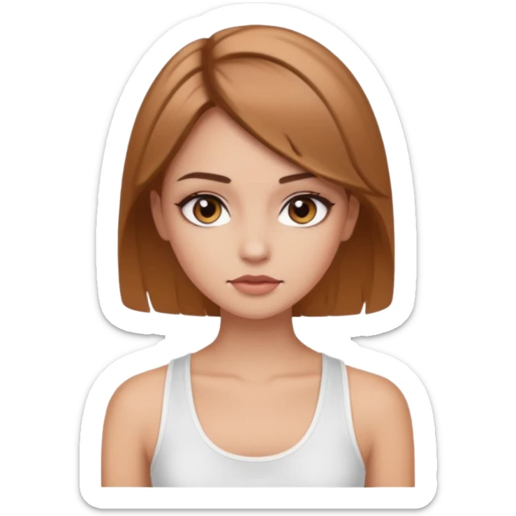 a girl with makeup on and really light brown colered hair and eyes with a tank top scin color white sticker