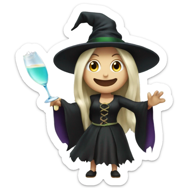 Witch, white skin, long hair, Popping Champagne Bottle sticker