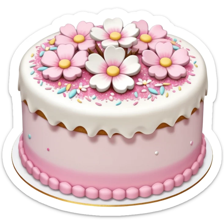 Pastel shiny glittery pastel pink and white Sakura flowers cake with sprinkles on top sticker