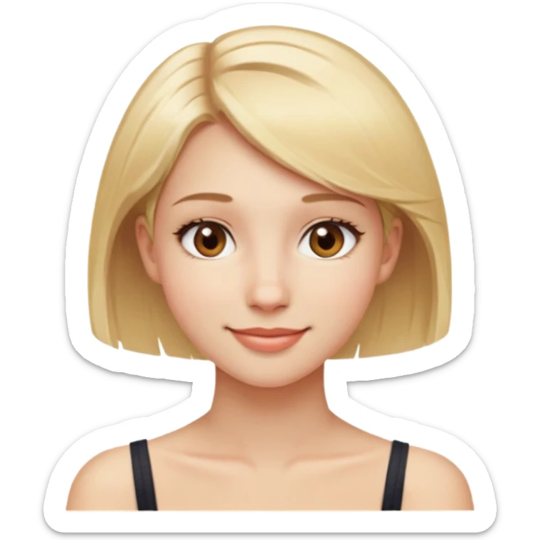 solo, 1girl, brown_eyes, blonde_hair, transparent_background, looking_at_viewer, smile, portrait, lips, bare_shoulders, closed_mouth, collarbone, short_hair sticker