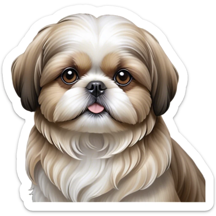Cinematic Noble Shih Tzu Portrait Emoji, Poised and elegant, with a luxurious, flowing fur in refined muted tones, delicate features and wise, gentle eyes, simplified yet meticulously detailed, glowing with a soft, regal radiance, high shine, exuding quiet dignity and timeless charm, soft glowing outline, capturing the essence of a noble Shih Tzu that epitomizes refined poise! sticker
