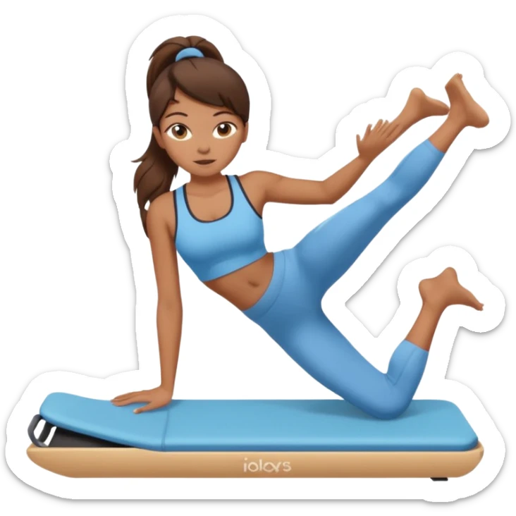 A tanned girl with brunette hair in her 20’s doing Pilates sticker