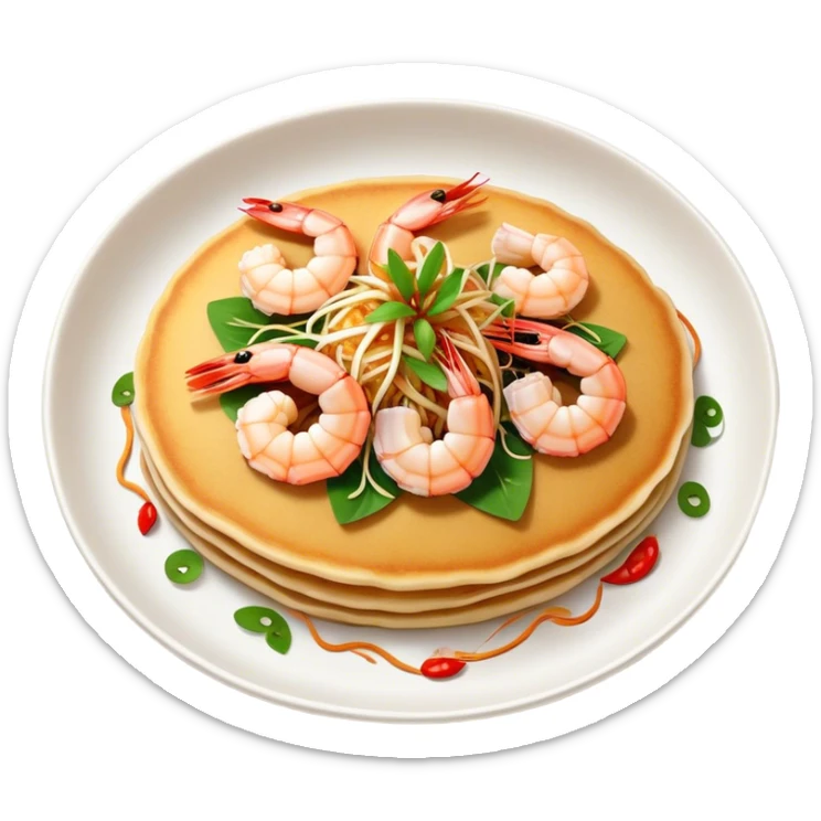 Cinematic Realistic B√°nh x√®o Dish Emoji, depicted as a crispy Vietnamese pancake filled with shrimp, pork, and bean sprouts rendered with dynamic textures and vibrant, appetizing lighting. sticker