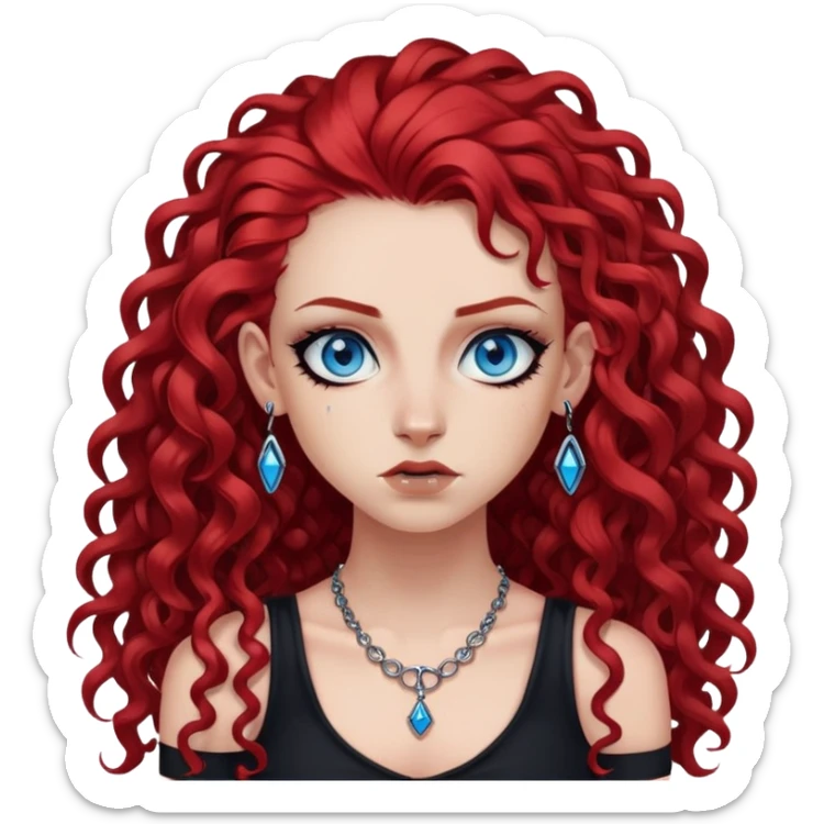 a punk girl with long curly red hair and blue eyes, in a black dress, with piercings sticker