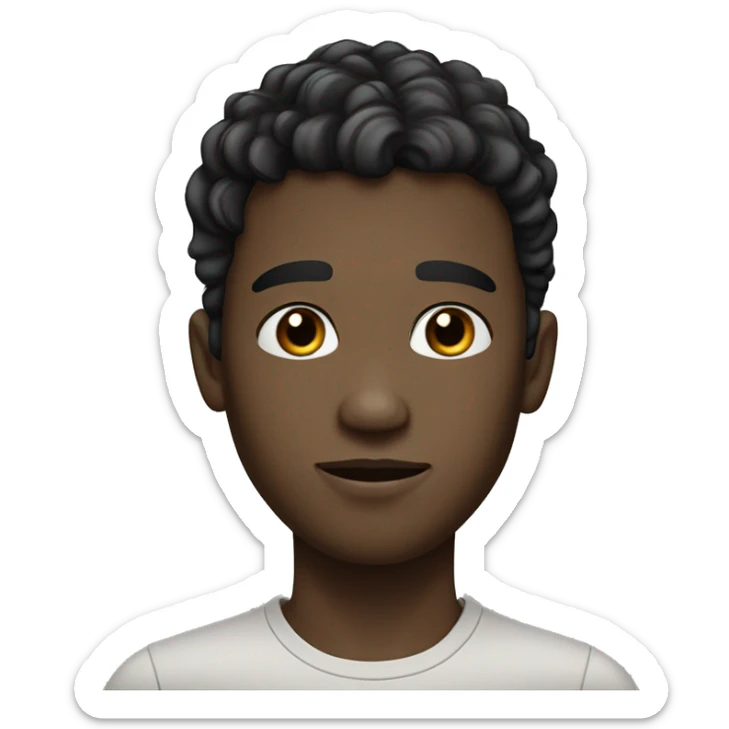 Realistic young man with white skin. he has very black and little wavy hair and bangs, he has black eyes, he is tall, he has a long neck and head sticker