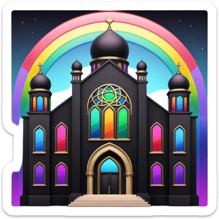 jewish synagogue temple in dark goth aesthetic style with black building and rainbow tint glass windows sticker