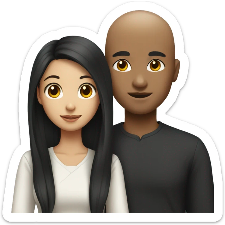 Bald black boy and Asian girl with long black hair  sticker