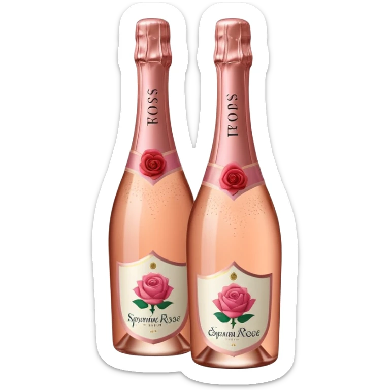 bottle of sparkling rosé champagne with a rose logo on the label, tilted up and to the left, no glass sticker