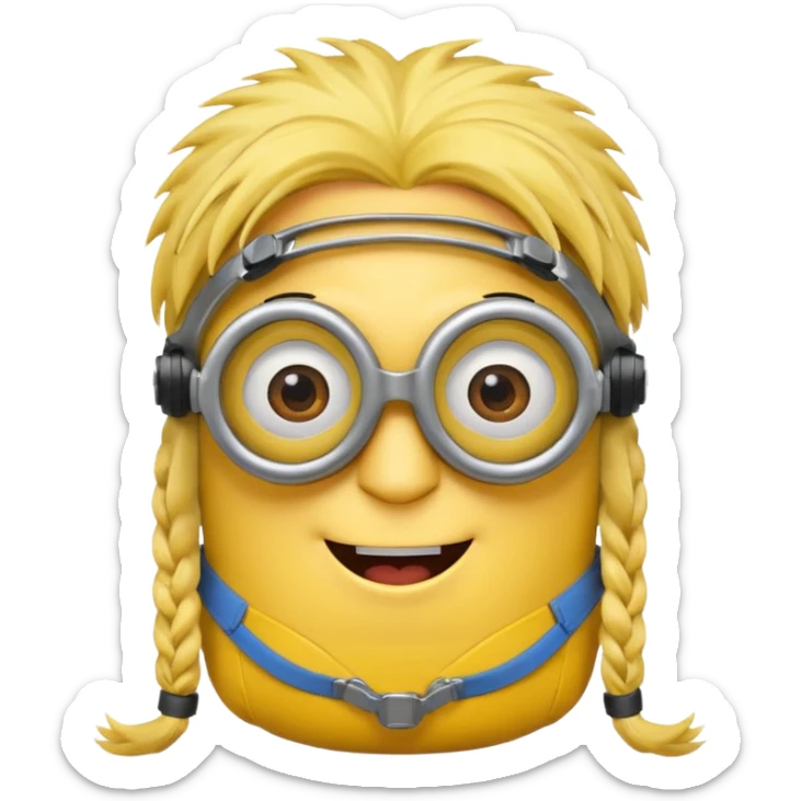 Minion emoji with a round head like normal emojis and a smurk like this emoji but a minion so basically that emoji with the goggles and the hair and not a funny head shape 😏 it should look like an actual minion not a human  sticker