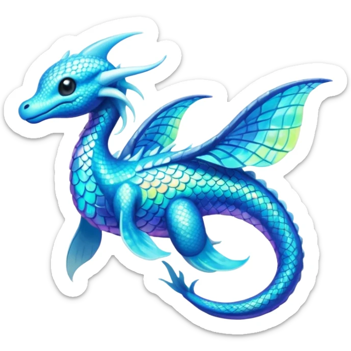Shiny Sparkly Iridescent Bioluminescent Glowing Lumineon-Amaura-Dragonair-Fakémon-hybrid-creature (full body)  sticker