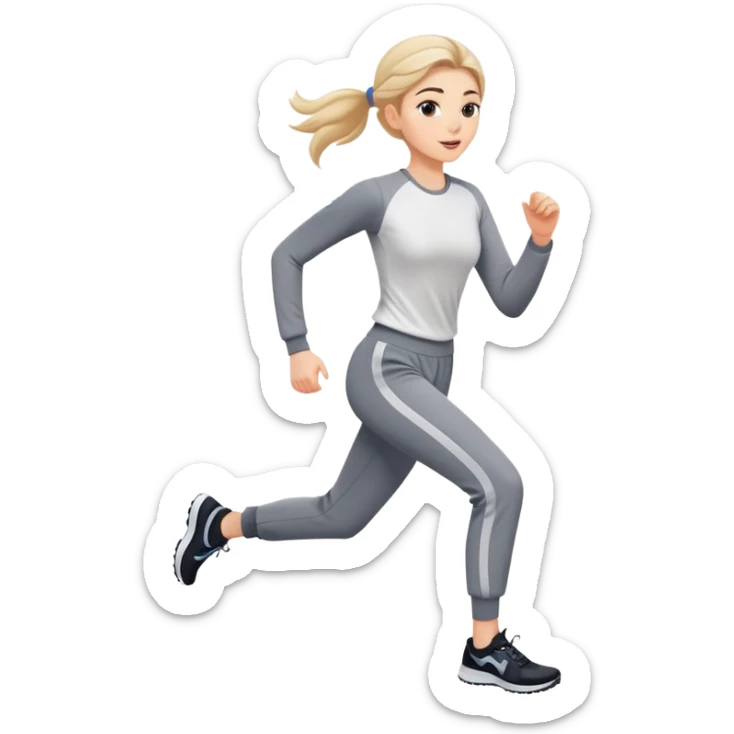 A beautiful girl with fair skin is running in sports long-sleeved trousers sticker