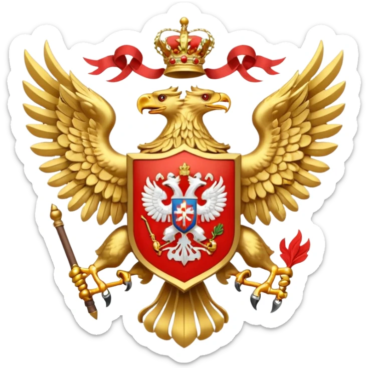 coat of arms of Russia as an emoji, simplified gold double-headed eagle with red shield and horseman sticker