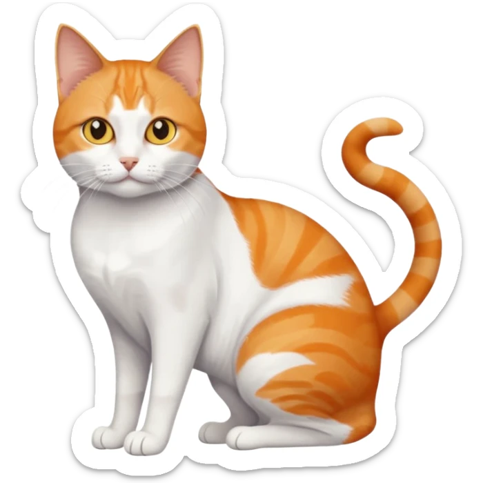 full body orange and white domestic shorthair slim cat with yellow/orange eyes and a white triangle pattern on his face playing sticker