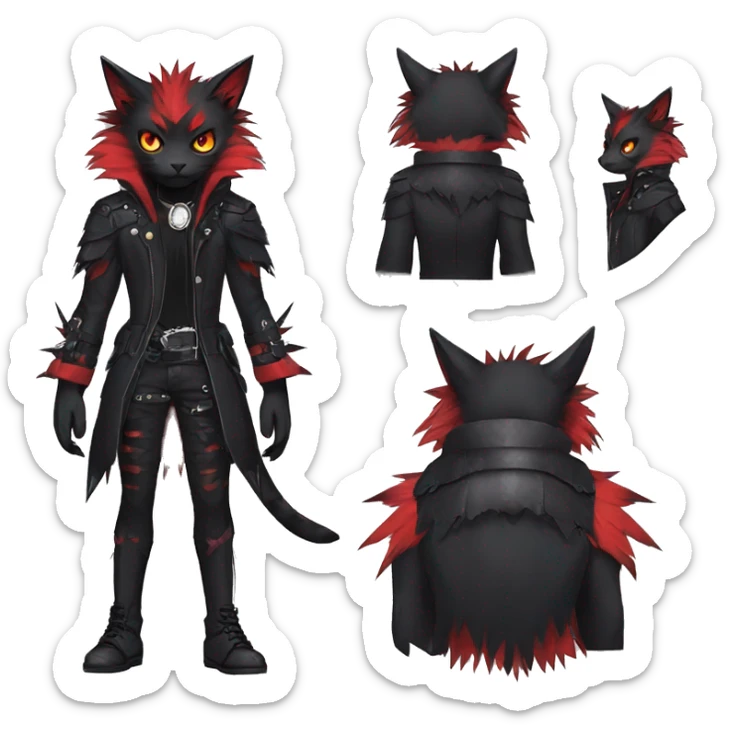 cool edgy black punk red nargacuga-raven-cat-animal hybrid Fakemon collar full body sticker