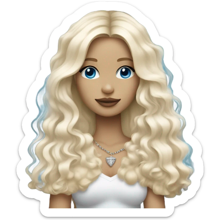 Blonde nightclub girl with blue eyes and long hair and holding white cavachon dog sticker