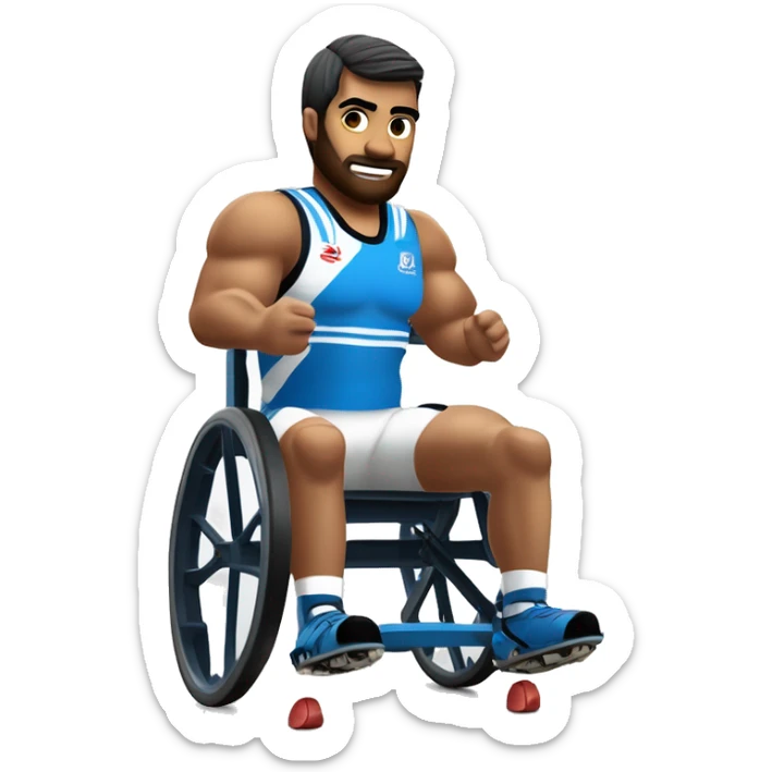 Un jugador de rugby en silla de ruedas: fuerte, ágil y decidido. Su silla está optimizada para la velocidad y maniobrabilidad. Con brazos musculosos y un uniforme deportivo, muestra concentración y pasión por el juego sticker
