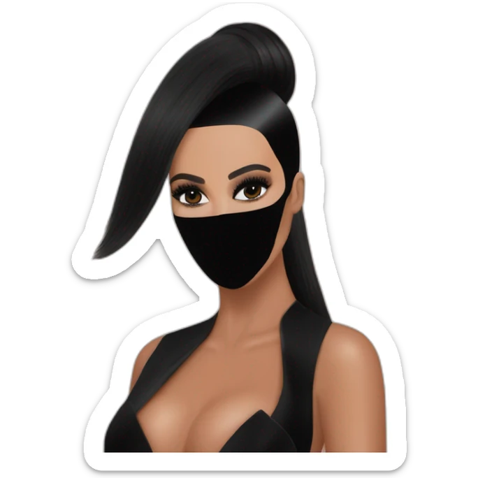 KIM kardashian wearing total black mask and dress balenciaga at met gala sticker
