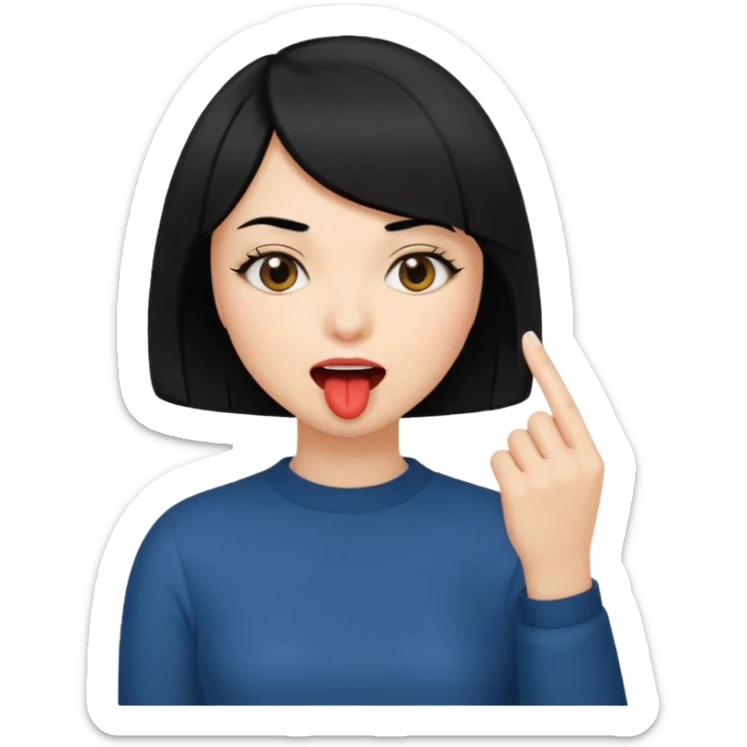 Chicas con pelo negro y corte bob haciendo que se muerde un dedo de manera picara sticker