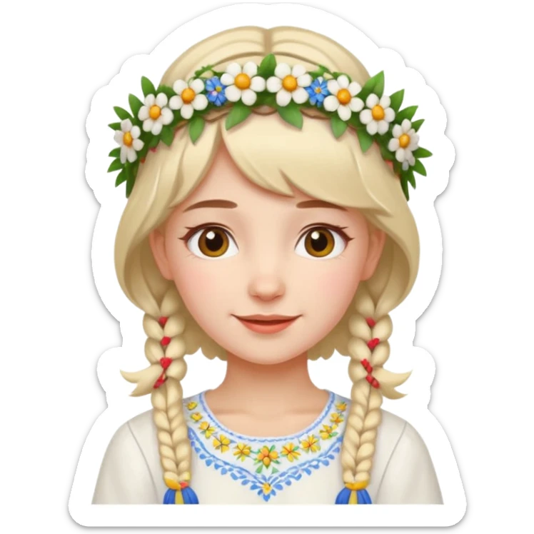 Ukrainian girl in a white embroidered shirt with a flower crown on her head sticker