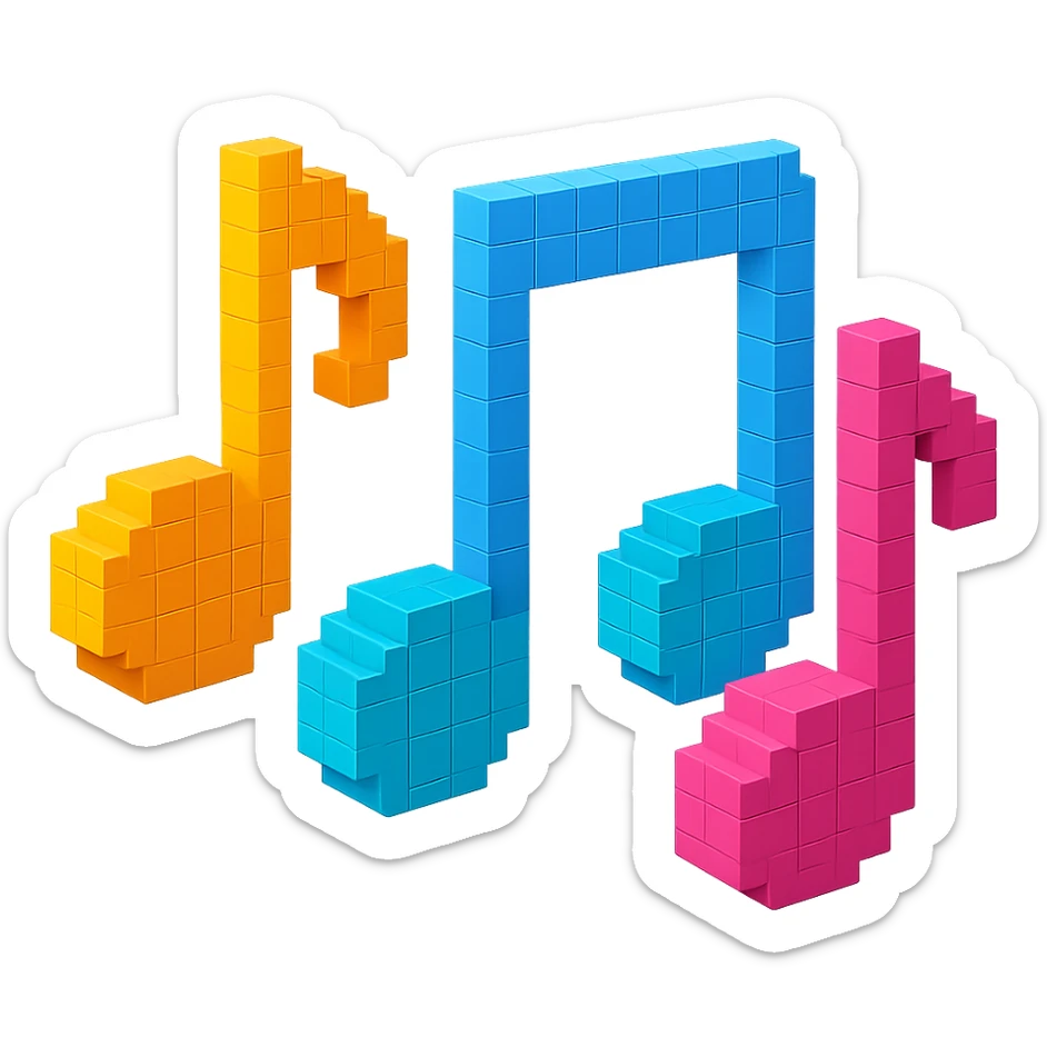 detailed and intricate voxel-style musical notes sticker