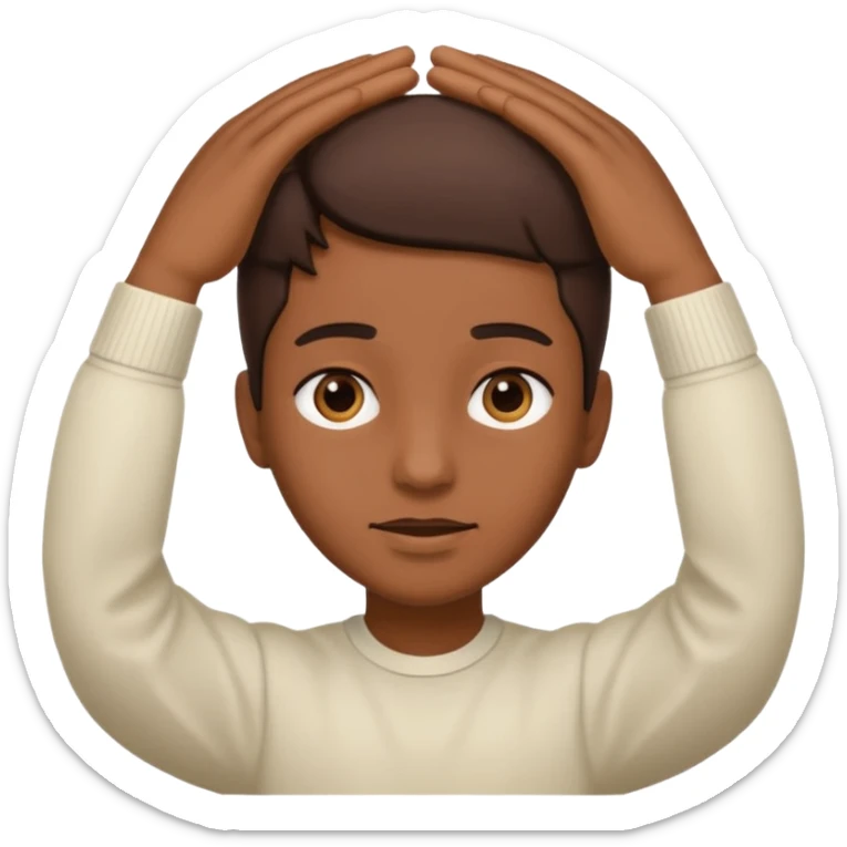 🥷🏽: inspire toi de cet emoji faisant en sorte qu’il est les mains sur les deux côtés de la tête  sticker