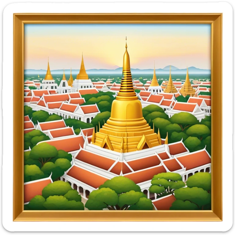 ​Cinematic Realistic Nakhon Pathom, Thailand, depicted as a historic cityscape dominated by the iconic Phra Pathom Chedi, surrounded by lush gardens, bustling local markets, and traditional Thai architecture, bathed in warm golden light and rendered with rich textures that capture its cultural and historical significance, sticker