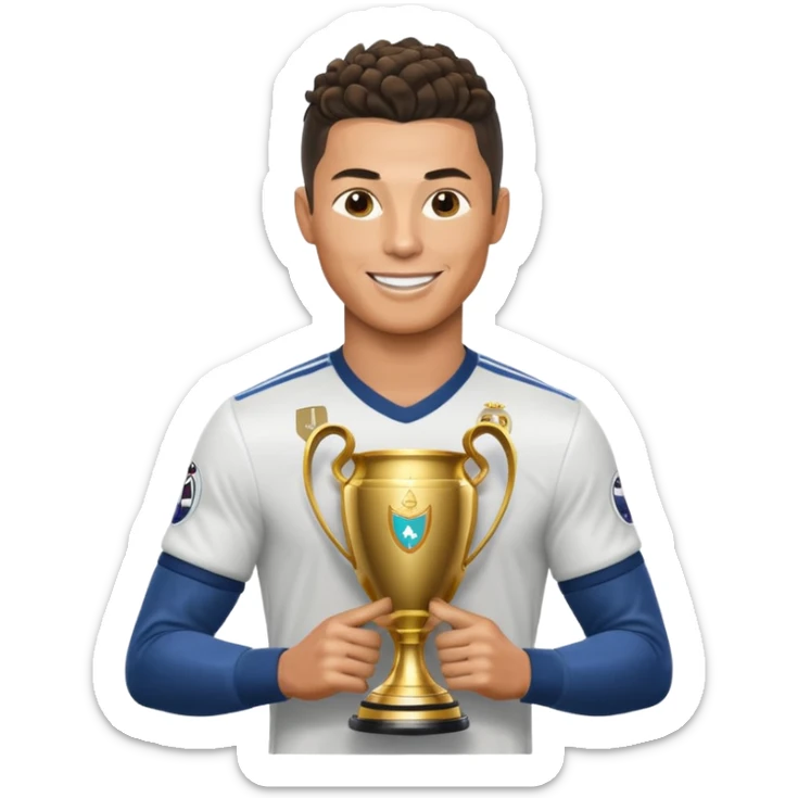 Cristiano Ronaldo holfing the champions league with noodle hair sticker