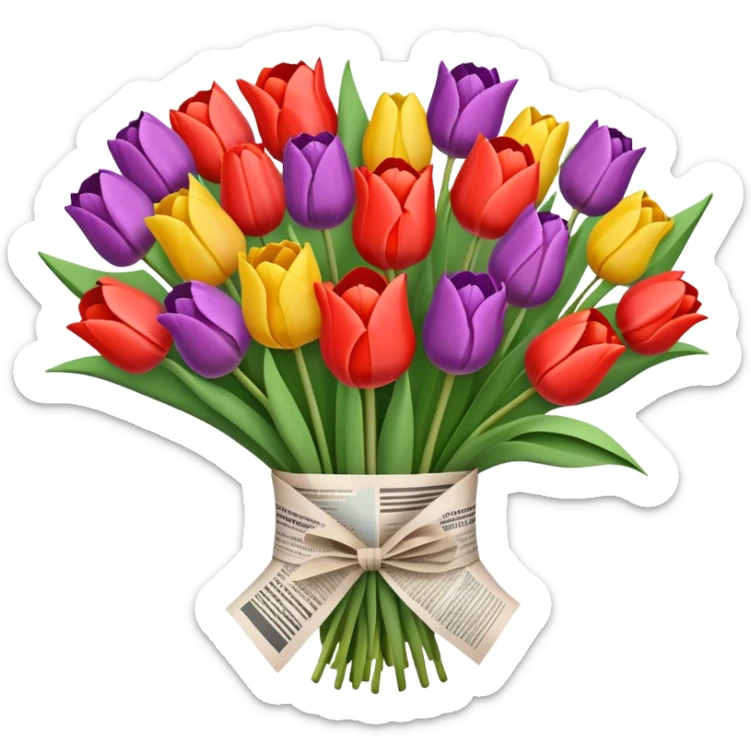 Colorful tulip and poppy flower bouquet wrapped in newspaper  sticker