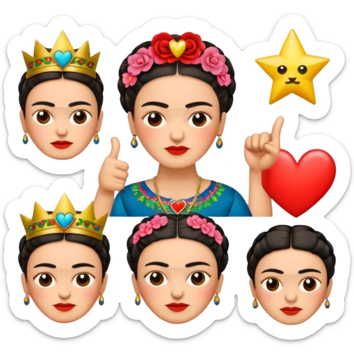 emoji pack of Frida Kahlo in style of her artworks that depicts at least these👍👎😍❤💤💫 sticker