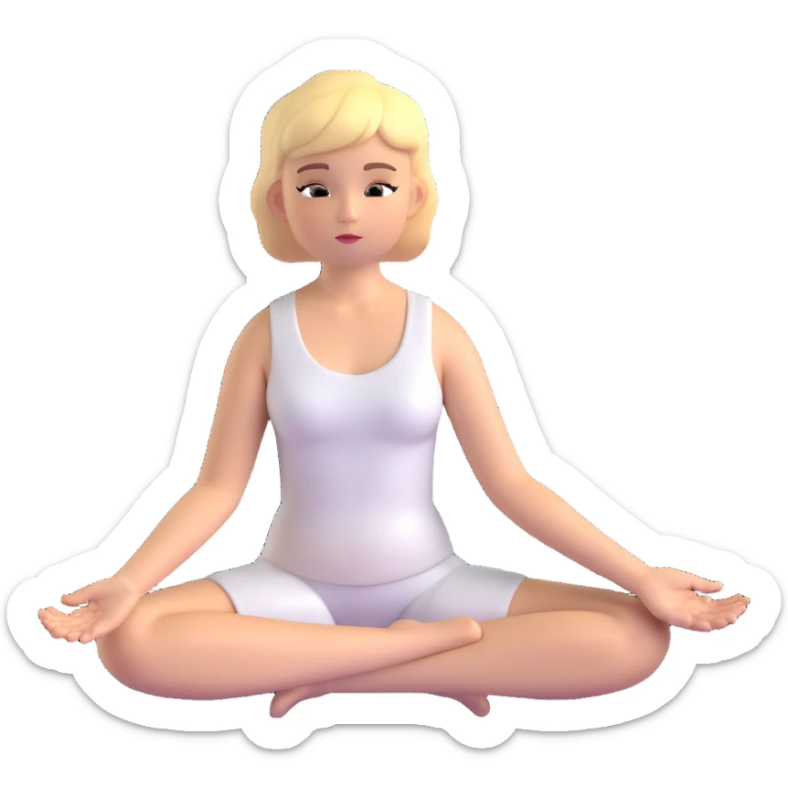a blonde girl with a short haircut in a white dress sitting in a lotus position and meditating sticker