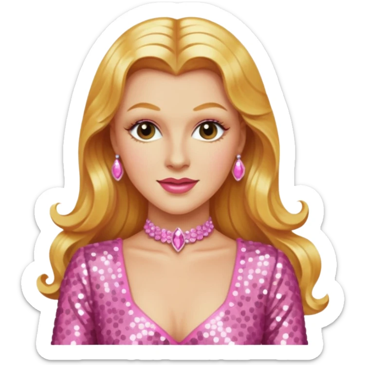 Ginger Rogers with long golden blonde hair, pink sequin outfit  sticker
