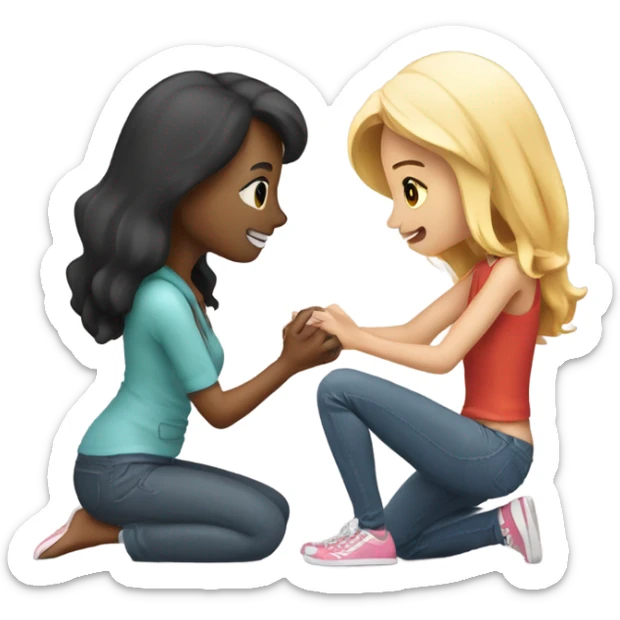Girl proposing to girl on bender knee with a promise ring sticker