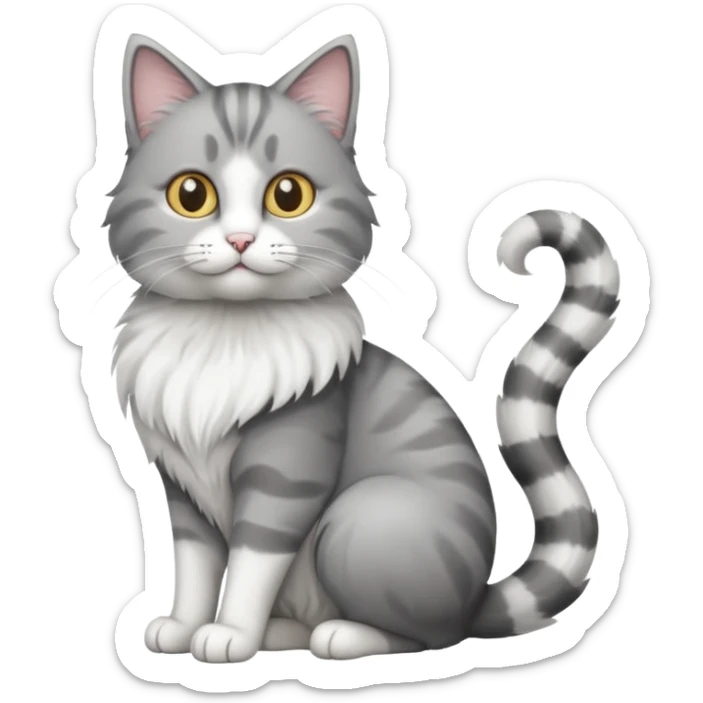 a grey and white cat sitting regally sticker