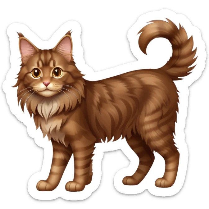 cinematic-brown-maine-coon-cat-full-body-on all fours-emoji,-head-tilted-playfully-and-inquisitively,-sleek--brown-fur,-simplified-yet-adorable-features,-highly-detailed,-glowing-with-a-warm,-friendly-glow -simplified-yet-realistic sticker