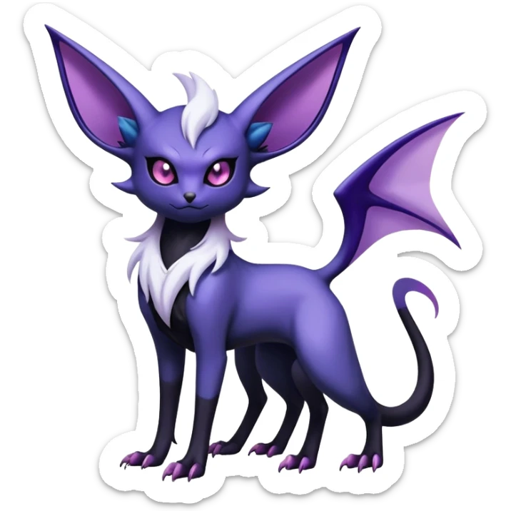 Shiny Exotic Badass Mysterious Gothic Noibat-Espeon-Absol-Pokémon-Fakémon-hybrid-creature (full body) sticker