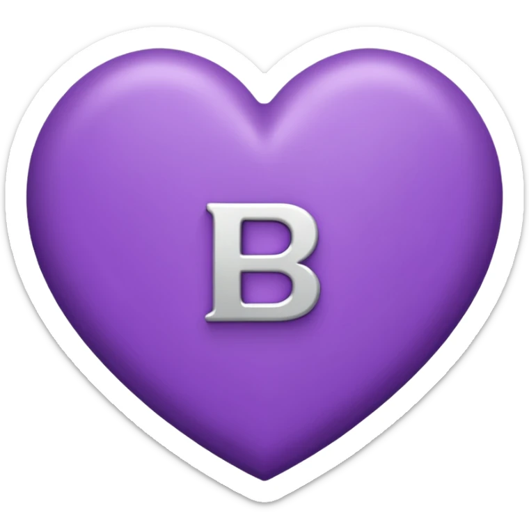 LETTER capital " B" Inside the heart shape, the heart is in purple color and the letter "B" is in white color sticker