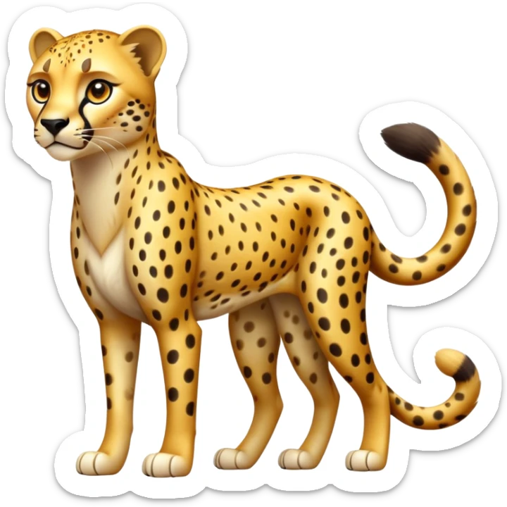 cinematic-cheetah-realistic-full-body-standing-emoji,-slim-and-athletic-frame-poised-for-action,-long-tail-curving-slightly,-head-tilted-dramatically,-sleek-golden-fur-with-black-spots,-piercing-amber-eyes,-simplified-yet-realistic-focused-features,-highly-detailed,-glowing-with-an-almost-sarcastic-glow sticker